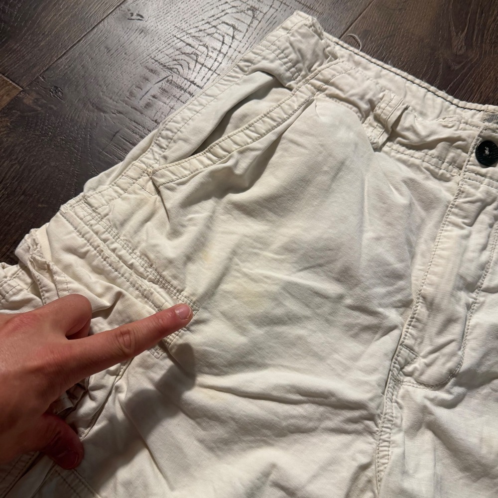 Vintage American Eagle Cargo Shorts Mens 33 Cream AE-3 Y2K Frayed Heavy Cotton - Picture 4 of 8